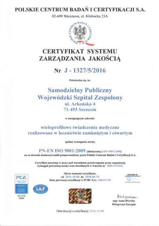 Certyfikat systemu zarządzania jakością